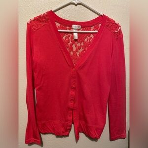 Sofra Hot Pink Button Down V-Neck Knit Cardigan. Size Medium